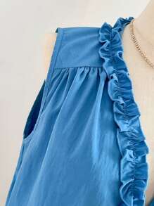 SHEIN PETITE Áo sơ mi không tay cổ chữ V xếp nếp chắp vá rộng rãi cho nữ mặc thường ngày và đi làm - Màu xanh ngọc - Xem 5