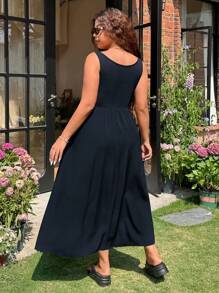 SHEIN EZwear Vestido largo de talla grande para vacaciones de verano - Azul Marino - Ver 3