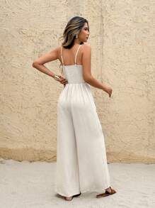 SHEIN Frenchy Mono elegante y romántico de unicolor con cuello en V para mujer
