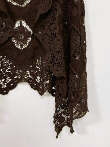 SHEIN LUNE 女式无袖镂空前短后长开衫，夏季 - 棕色 - 查看 4