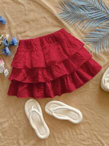 Soleia Váy ngắn chữ A dệt jacquard nhiều lớp họa tiết màu trắng dành cho nữ, cạp thấp, viền xếp nếp, thích hợp cho tiệc tùng, hẹn hò, ngày lễ tình nhân, ngày lễ, lễ Phục sinh, lễ hội hóa trang, Tết Nguyên đán, bãi biển, du ngoạn, chuyến đi thành phố, mùa cưới, trà chiều, trở lại trường - Đỏ - Xem 1