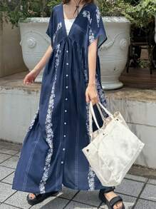 FRIFUL Vestido de mujer con estampado de bloques de color y rayas, cuello en V profundo oversize, estilo de vacaciones y exótico, ropa de verano para mujer, ropa de verano para mujer, ropa de mujer, ropa de mujer talla grande, vestidos de verano formales para el trabajo, vestidos de fiesta, vestidos de playa