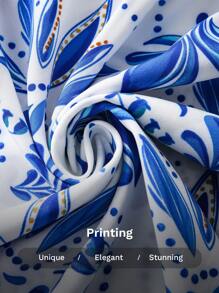 SHEIN LUNE Summer Western Rave Concert Women Ruffle Floral Print Ruffle Trim Elastic Short Sleeve Blouse