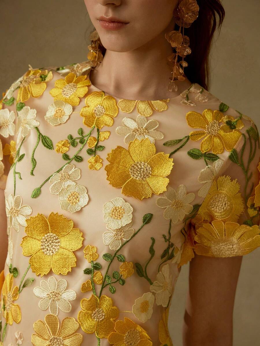 PREMIUM 刺绣花卉拉链连衣裙 - 彩色 - 查看 2