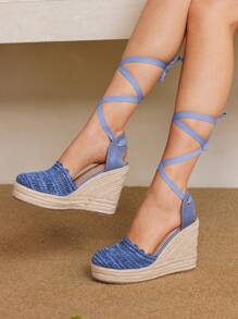 Styleloop Women's Rope Woven Platform Wedge Sandals, Suitable For Party, Wedding, Daily Wear, Vacation - Blue - View 5