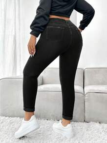 Firerie Blugi din denim casual cu dimensiuni mari, cu nasturi în față, cu buzunare multiple