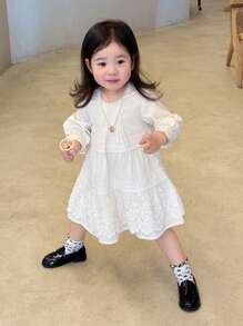 DAZY Kleinkind Mädchen Rundhals japanischer Stil Sommer einfarbiges süßes knöchellanges Kleid