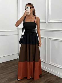 EURMUSE 分层长裙，细肩带，后背系带设计，粘胶棉面料，夏季沙滩装，度假风格，非常适合度假，透气材质，褶皱纹理，日常休闲装，波西米亚风格系列 - 彩色 - 查看 7