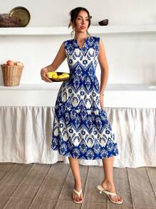 SHEIN Cottnline Woman All Over Printed Boho Spring Summer Sleeveless Midi Long Length Holiday Vacation Lady Going Outfit Dress A Line - Multicolor - View 7