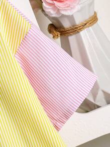 Girls Casual Patchwork Shirt, 3 Colors (Yellow, Blue, Pink), With Decorative Bow Accent At Back, Summer Daily Wear, Fashion - Pink - View 5