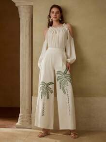 MOTF PREMIUM 亚麻褶饰镂空衬衫