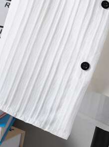 2pcs/Set Tween Boy Wave Jacquard Fabric White Shirt And Black Straight Leg Pants Outfit, Soft And Comfortable Lightweight Fabric, Suitable For Summer Outing, School, Various Occasions, Fashionable And Sunny Boy's Set, Black And White Combo Children's Set, Must-Have Summer Young Boys Suit Set Youth Boys Suit Youth Boys Shirt Young Boys Pants Young Boys Whie Suits