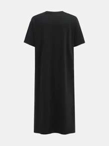 SHEIN Girlism Tween Girls Casual Street Style Knitted Crew Neck Short Sleeve Loose Fit Dress