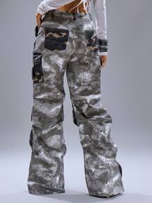 MUSERA Quần jeans ống rộng họa tiết rằn ri, phong cách đường phố mùa hè, thời trang Y2K, cá tính, nàng thơ thành thị, kỳ nghỉ, thanh lịch, lễ Phục sinh, thường ngày - xanh quân đội - Xem 4