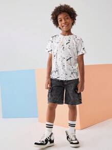 SHEIN Tween Boy Splattered Paint Tee - Multicolor - View 2