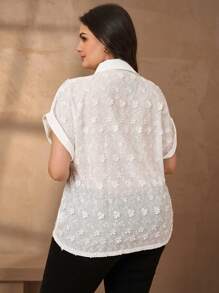 Chikora Plus Size Women Summer Elegant Solid Floral Embroidery Blouse Women Plus Clothing Formal Women Summer Clothes Vacations Woman Airport For Women Teachers For Women Teachers For Women Business Casual Woman Offices For Women Work Office Office Wear Women Going Outs Back To School Clothes