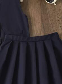SHEIN Tween Girls Single Breasted Top And Pleated Skirt Elegant 2 Pieces Set - Navy Blue - View 7