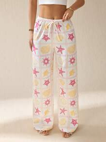 SHEIN Tall Pantaloni lunghi con stampa a stelle marine, vita bassa, adatti per l'estate in vacanza