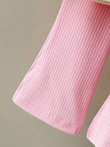 SHEIN 2pcs/Set Baby Girl Infant Toddler Casual Cute Sweet Versatile 3D Butterfly Long Sleeve Dropped Shoulder Sweatshirt + Ribbed Knit Pants Set, Autumn/Winter Outfit - White - View 5