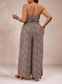 SHEIN VCAY Mono con escote de halter con estampado de leopardo de talla grande, estilo casual de vacaciones