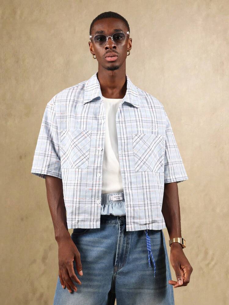 Kurzärmliges Button-Down-Hemd aus Baumwolle mit Karomuster
