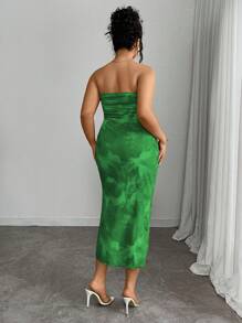 SHEIN Unity Tie-Dye Slit Thigh Bandeau Bodycon Dress - Green - View 2