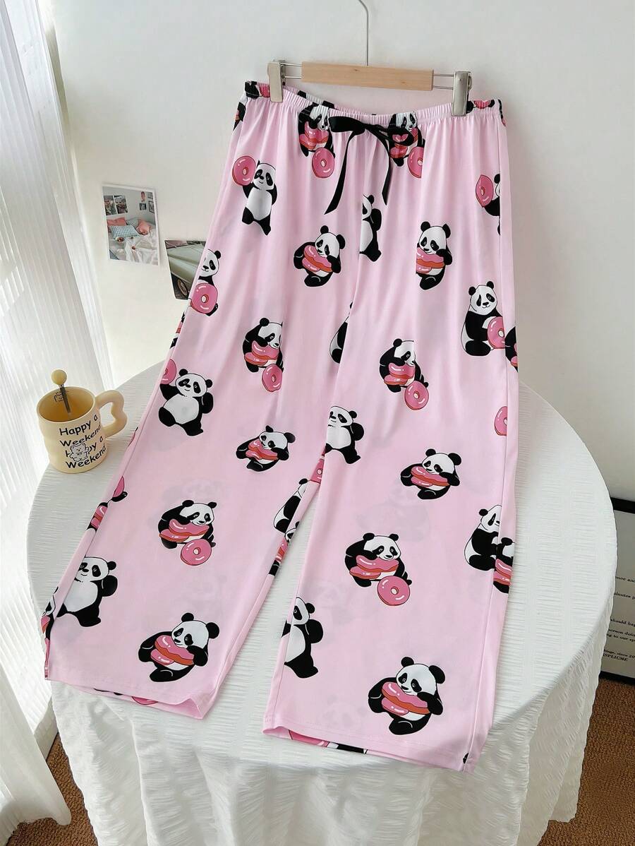 Snug Zone Plus Size Panda Print Elastic Waist Loose Pajama Bottoms