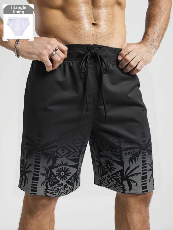 Manfinity Swimmode Short de plage pour homme grande taille avec cordon de serrage à la taille, imprimé palmiers, hawaïen