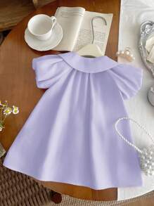 SHEIN Babykleid Sommerstil süß mit rosa Peter Pan Kragen Schleife Kurzarm