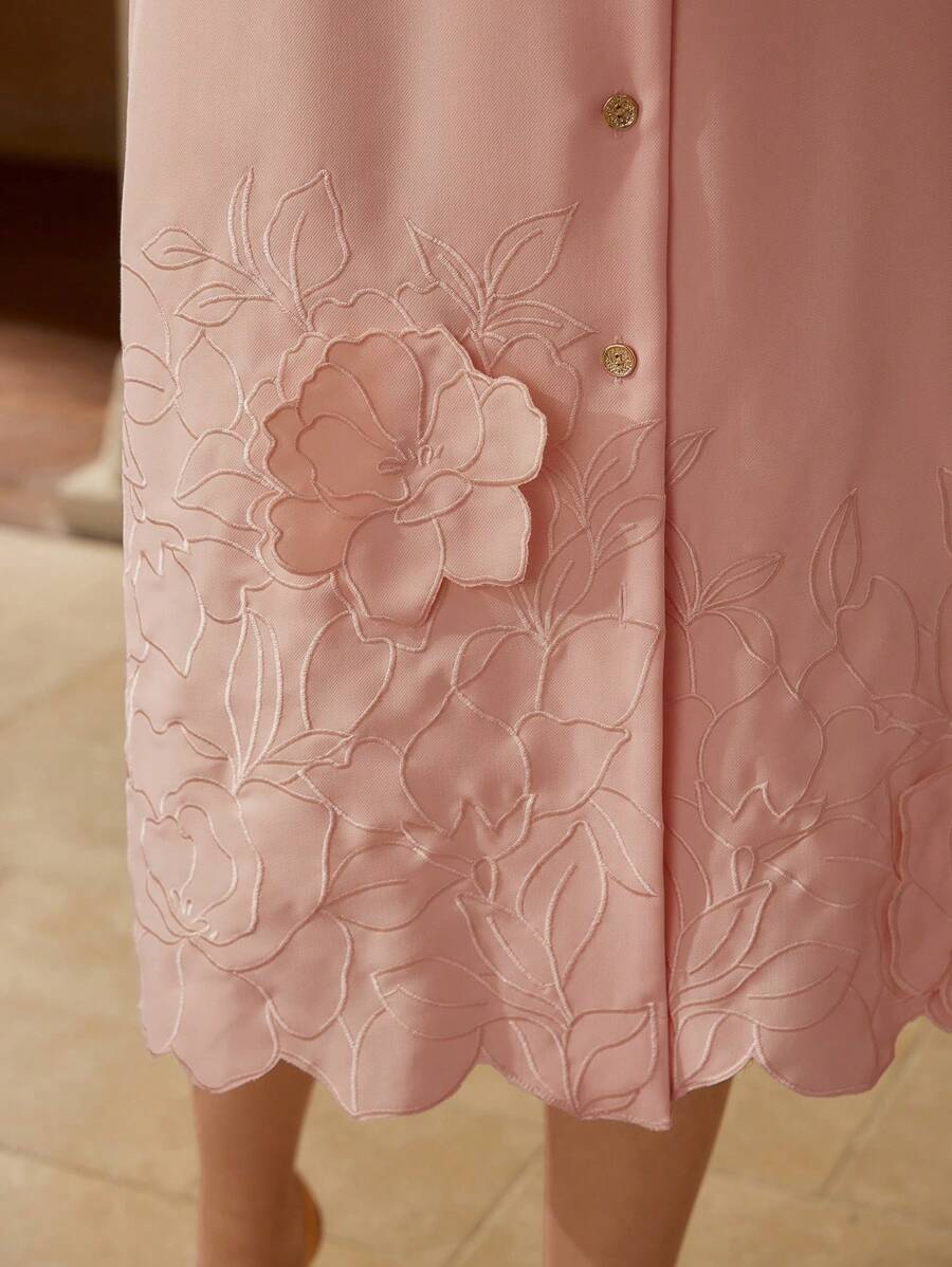 MOTF PREMIUM Vestido bordado con cinturón - Rosa - Ver 2