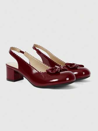 Kawaii Elegantes zapatos de tacón alto con decoración de moño para mujer, diseño transpirable de tacón bajo grueso con puntera redonda, adecuados para fiestas, bodas y el Día de San Valentín de la mujer