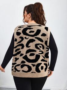 SHEIN CURVE+ Camiseta de punto con botones de estilo minimalista y casual para mujer de talla grande, ideal para otoño/invierno - Caqui - Ver 2
