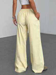 TRNVIE Pantalones rectos de pierna de cintura baja con cordón de algodón rosa, ropa casual de moda para el hogar para mujer, temporada de primavera