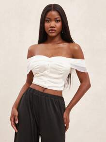 NYA SZN Top hombros descubiertos elegante para novia, boda, estilo bohemio, sexy, para salir, brunch, ropa de calle, uso diario, clásico, en tonos pastel, para verano para mujeres