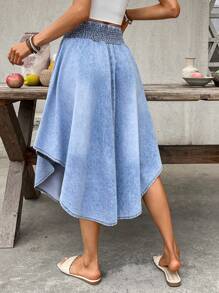 Breezaya Gonna di jeans a-line casual con orlo curvo e lavata per donne