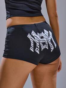 MUSERA Fitted Stretch Graphic Printed Mini Shorts Only Summer Streetwear Y2K Cool Girl Cute City Muse Beach - Black - View 1
