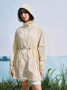 In My Nature Chaqueta con capucha y cintura con cordón de unicolor para protección solar para mujeres - Caqui - Ver 11