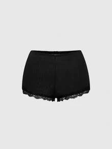 ROMWE Goth Punk Lace Trim Knitted Jacquard Fabric Briefs - Black - View 1