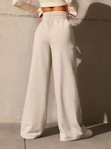 SHEIN EZwear Solid Drawstring Waist Wide Leg Sweatpants Graduation,Back To School Outfits,Graduation,Teacher Outfits For Women,Back To School