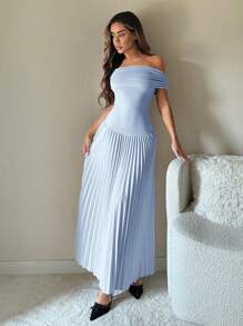 SHEIN ICON Vestido de fiesta de graduación 1 pieza Vestido elegante de un solo hombro de unicolor y plisado