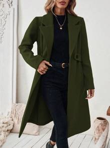 EMERY ROSE Casaco feminino de manga comprida com gola entalhada e cor sólida, uso diário - Verde de Exercício - Ver 4