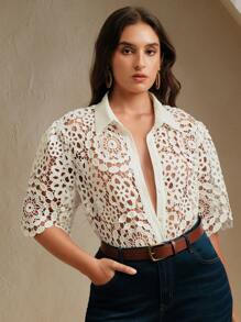Anewsta Elegant Hollow Design Short Sleeve Blouse