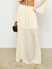 AiiRZ Luxurious Resort Beachwear Sheer Maxi Flowy Skirt Palazzo Summer Beach High Waisted Floor Length Boho Skirt Vacation Beachwear - Yellow - View 1