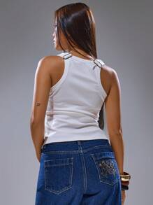 MUSERA Scoop Neck Dungaree Fastening Graphic Print Pocket Vest Top Summer Spring Streetwear Y2K Cool Girl Cute City Muse