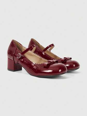 Kawaii Cute & Elegant Bow Decor French Style Mary Jane High Heels, Spring Shoes For Spring, Easter