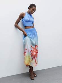 Maija 2pcs/Set Women's Solid Sleeveless Top & Printed A-Line Skirt Vacation Outfits Woman Beach Outfits For Woman Vacation Outfits Women Birthday Outfits For Women Cute Summer Tops Beach Vacation Outfits Hawaii Outfits Women Skirt Two Pieces Set Fairycore Boho Women Clothing Bohemian Clothes For Women Off The Shoulder