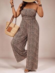 SHEIN VCAY Mono con escote de halter con estampado de leopardo de talla grande, estilo casual de vacaciones