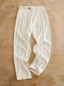 EASEVO Pantaloni lunghi casual larghi a gamba dritta con pieghe e bottoni, a righe, per uomo taglia oversize, per l'autunno