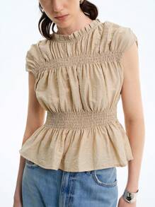 Aalyst Simple Elegant Linen Twill Sleeveless Women Tank Top - Apricot - View 1