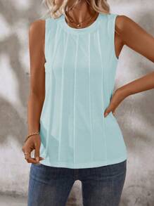 EMERY ROSE Women's Solid Color Toothpick Design Casual Tank Top, Summer - Blue - View 6